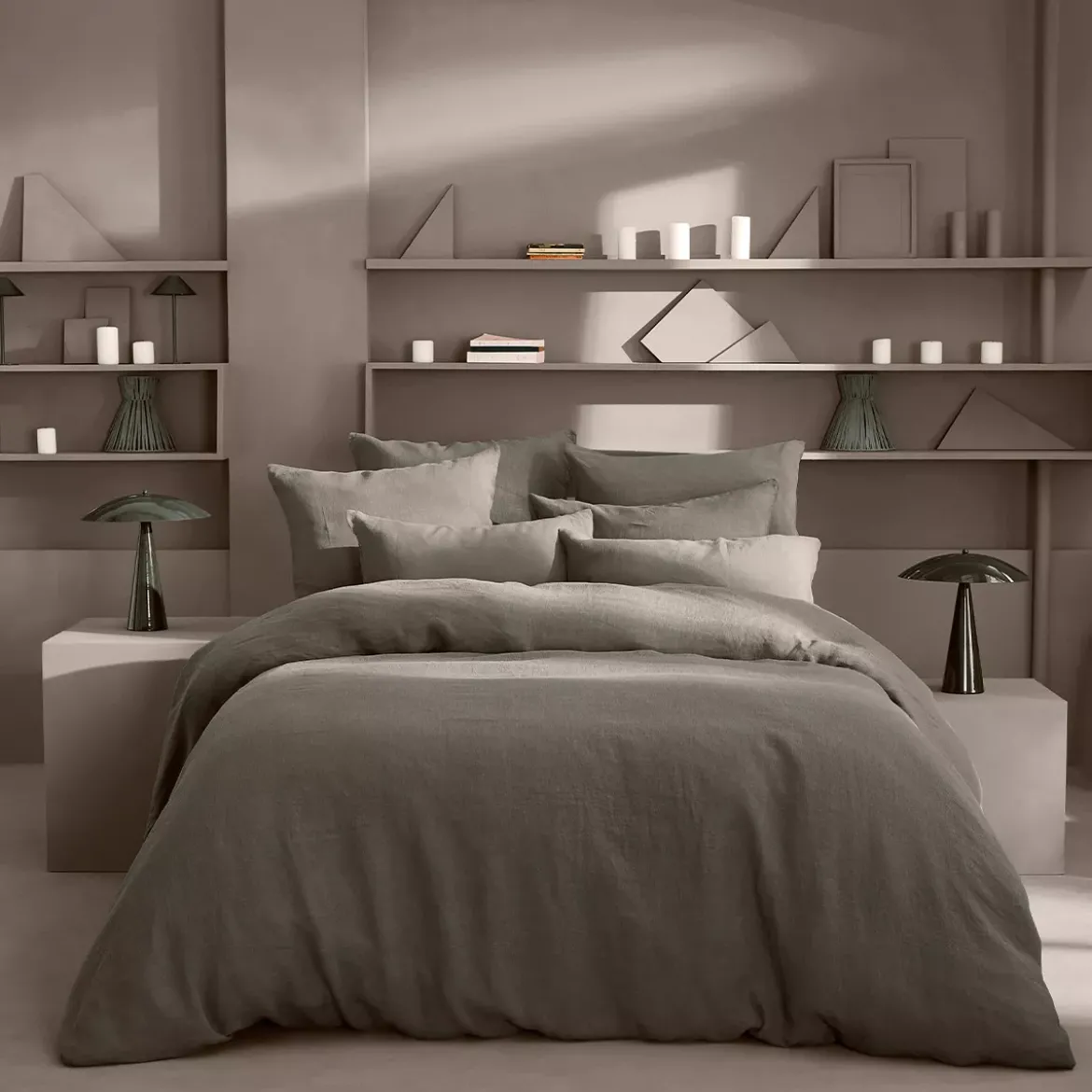 Housse de couette pur lin lavé 165 g/m² uni marron Le lin lave ebene