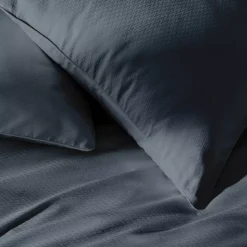 Housse de couette satin de coton motif jacquard bleu Vibrato bleu nuit
