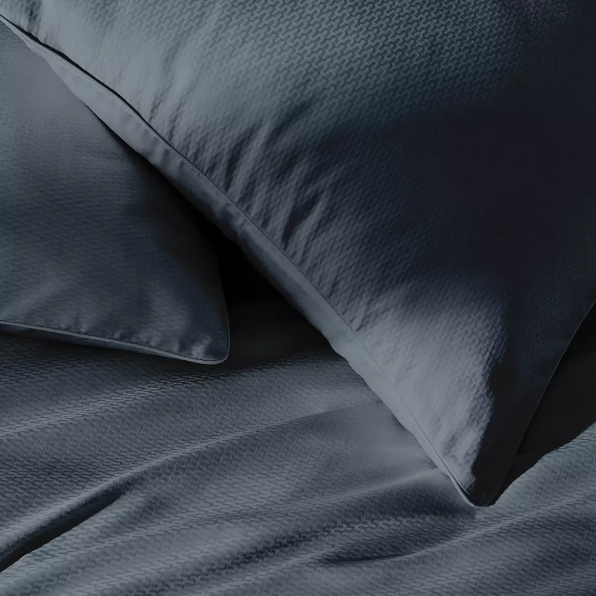 Housse de couette satin de coton motif jacquard bleu Vibrato bleu nuit