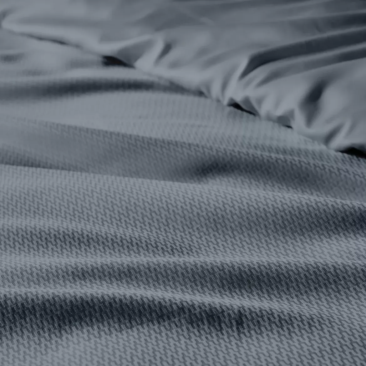 Housse de couette satin de coton motif jacquard bleu Vibrato bleu nuit