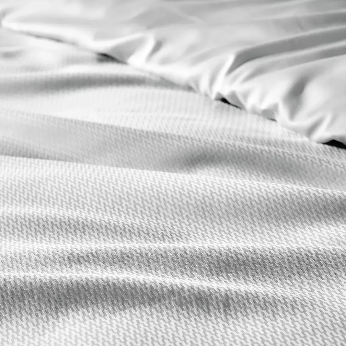 Housse de couette satin de coton motif jacquard gris Vibrato glacier