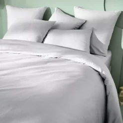 Housse de couette satin de coton motif jacquard gris Vibrato glacier