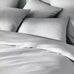 Housse de couette satin de coton motif jacquard gris Vibrato glacier