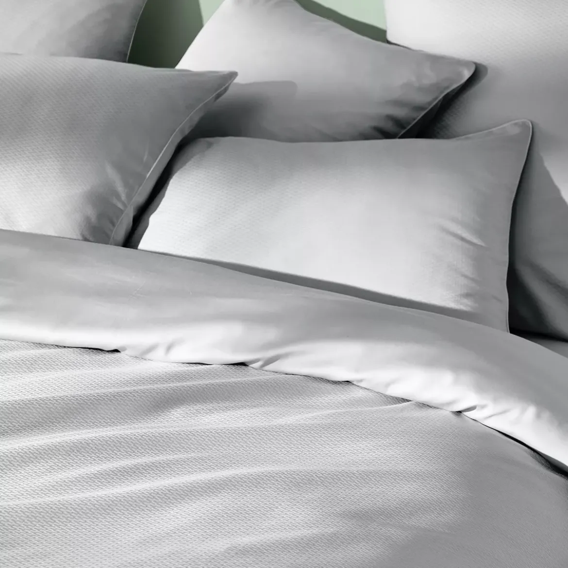 Housse de couette satin de coton motif jacquard gris Vibrato glacier