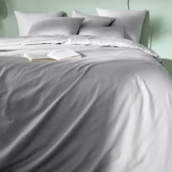 Housse de couette satin de coton motif jacquard gris Vibrato glacier