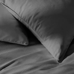 Housse de couette satin de coton motif jacquard anthracite Vibrato metal