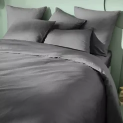 Housse de couette satin de coton motif jacquard anthracite Vibrato metal