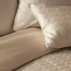 Housse de couette satin de coton motif jacquard beige Adagio lin
