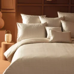 Housse de couette satin de coton motif jacquard beige Adagio lin