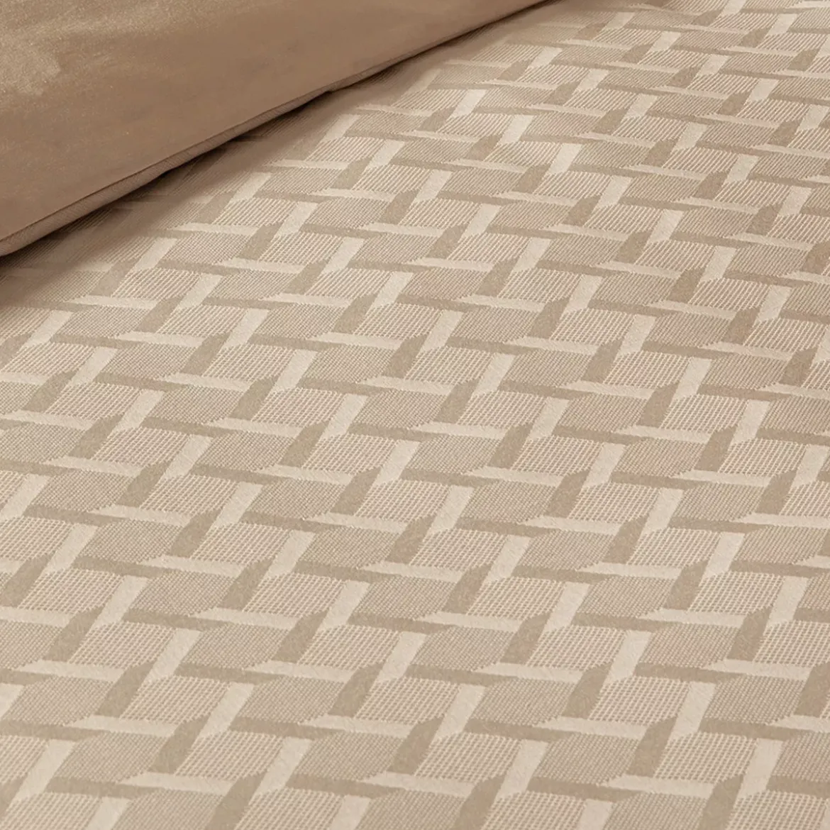 Housse de couette satin de coton motif jacquard beige Adagio lin