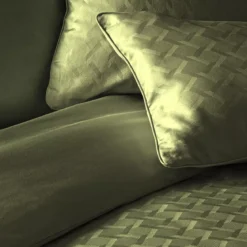 Housse de couette satin de coton motif jacquard vert Adagio kaki