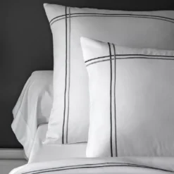 Housse de couette satin de coton jeu d'unis blanc Palais chic gris