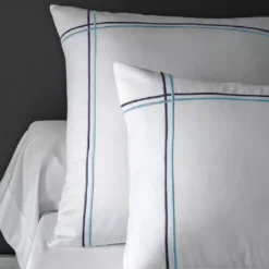 Housse de couette satin de coton jeu d'unis blanc Palais chic navy