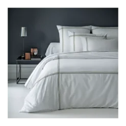 Housse de couette satin de coton jeu d'unis blanc vert Palais chic bronze
