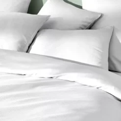 Housse de couette satin de coton motif jacquard blanc Vibrato blanc
