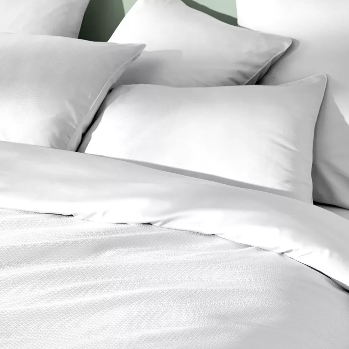 Housse de couette satin de coton motif jacquard blanc Vibrato blanc
