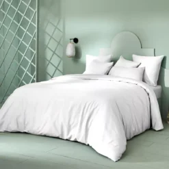 Housse de couette satin de coton motif jacquard blanc Vibrato blanc