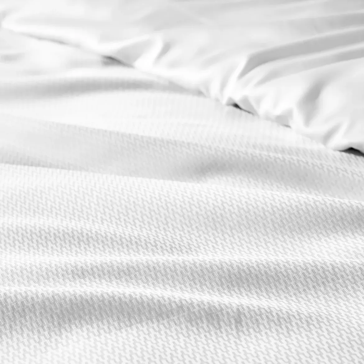 Housse de couette satin de coton motif jacquard blanc Vibrato blanc