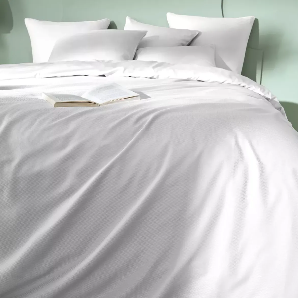 Housse de couette satin de coton motif jacquard blanc Vibrato blanc