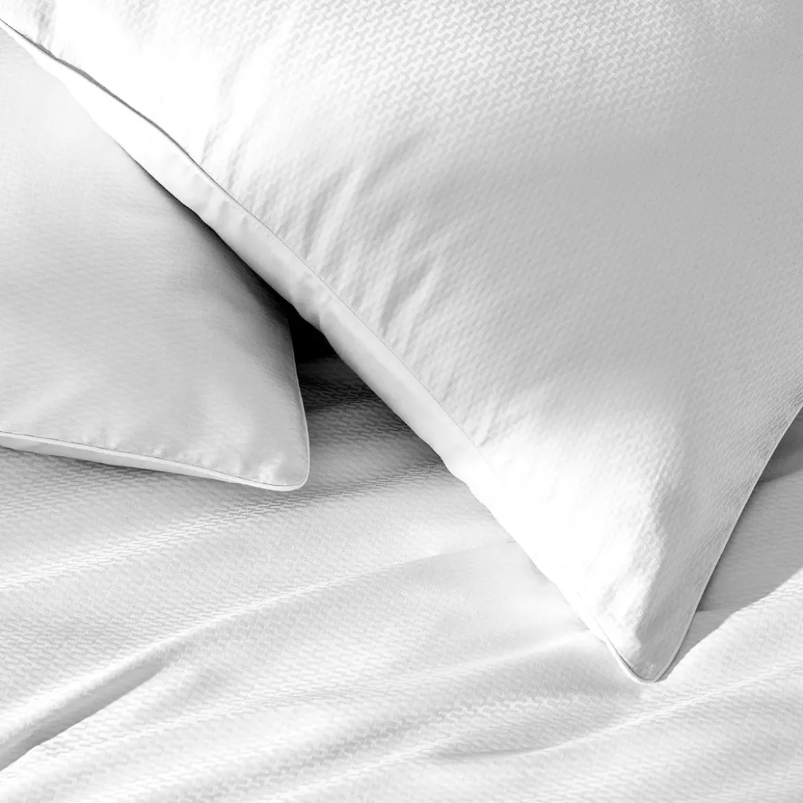 Housse de couette satin de coton motif jacquard blanc Vibrato blanc