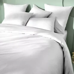 Housse de couette satin de coton motif jacquard blanc Vibrato blanc
