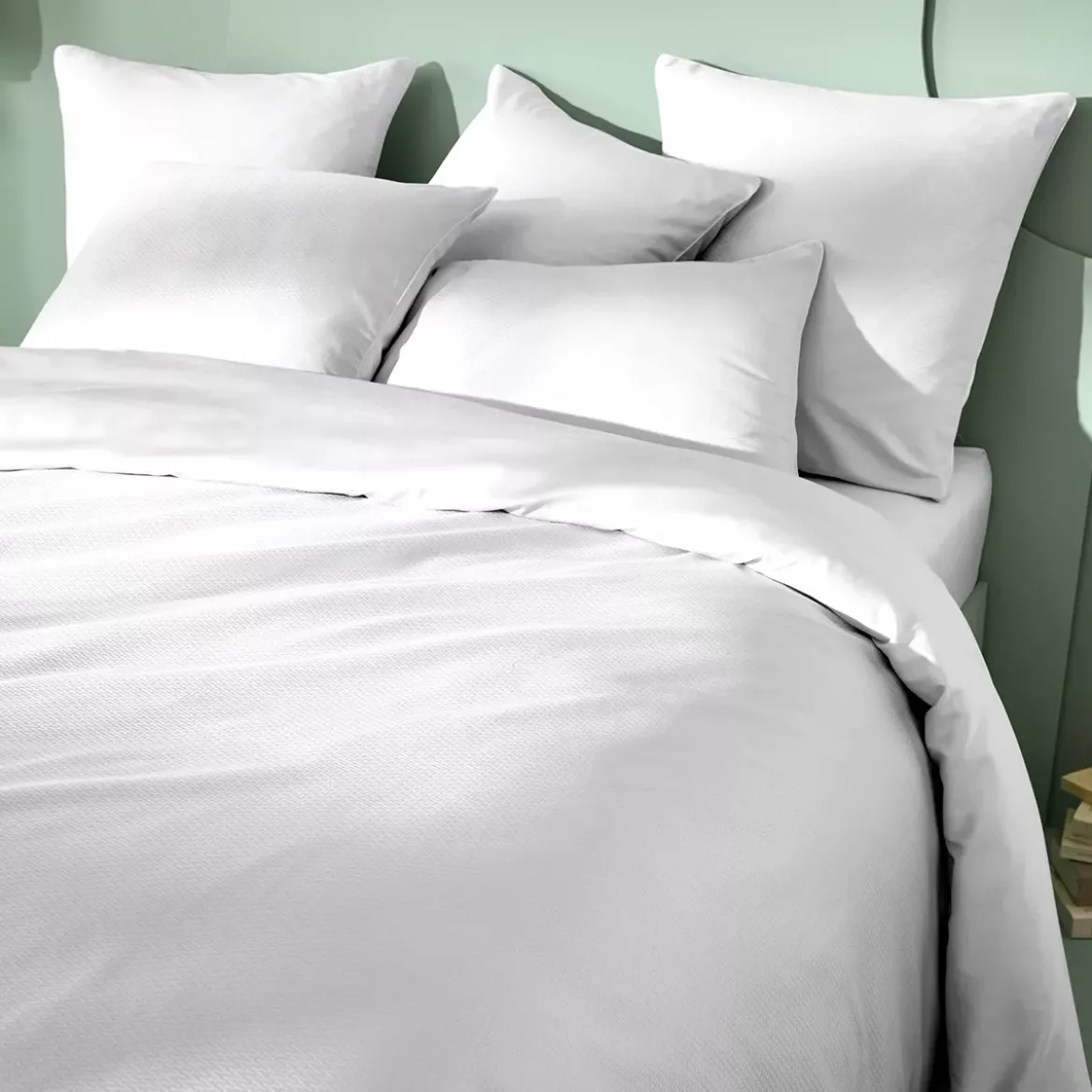 Housse de couette satin de coton motif jacquard blanc Vibrato blanc
