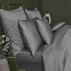 Housse de couette satin de coton uni gris Ava uni souris