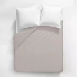 Housse de couette satin de coton uni beige Ava uni taupe