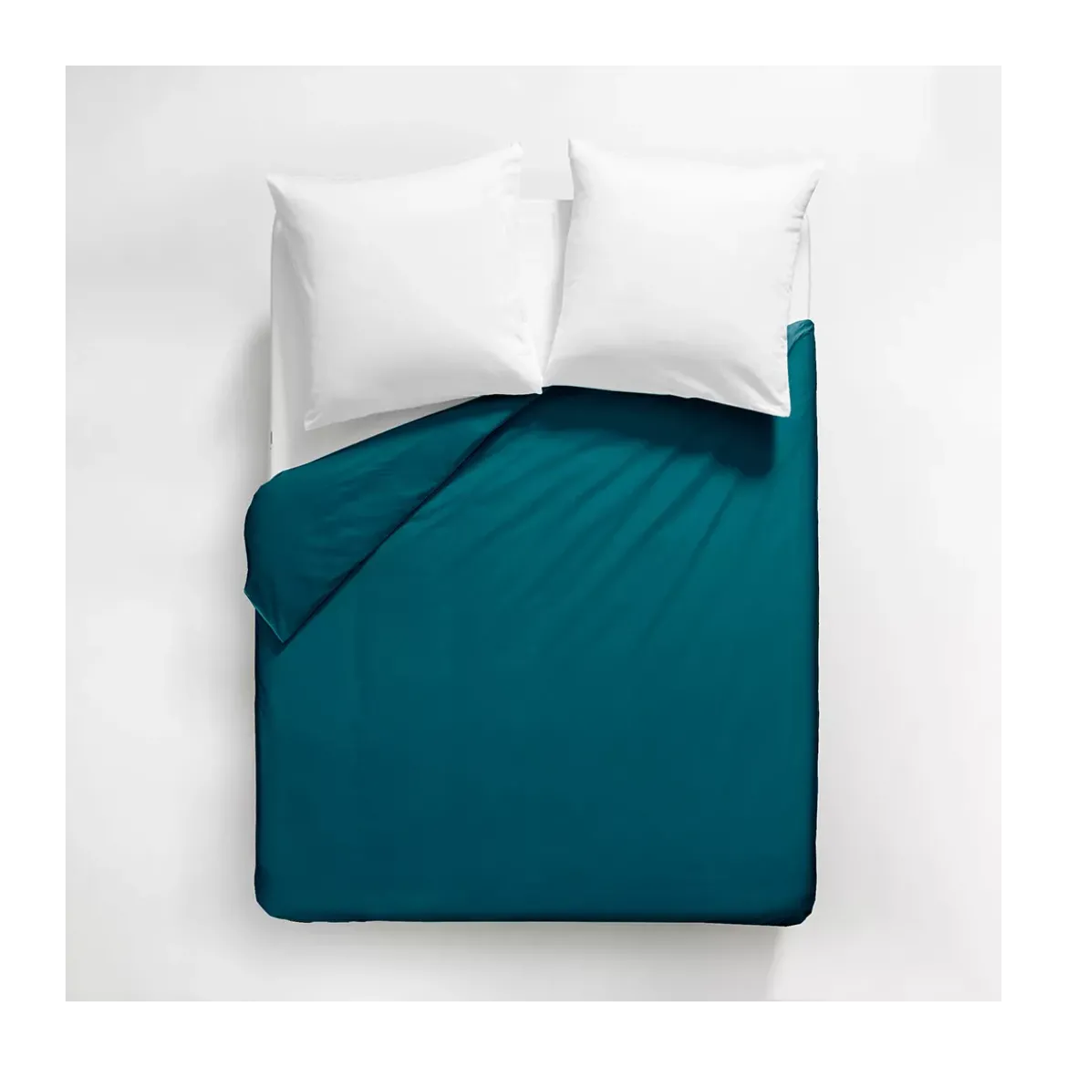 Housse de couette satin de coton uni vert Ava uni canard