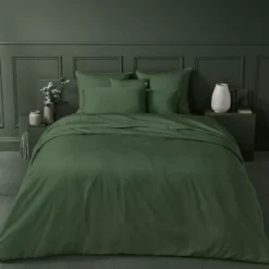 Housse de couette satin de coton uni vert Ava uni sauge
