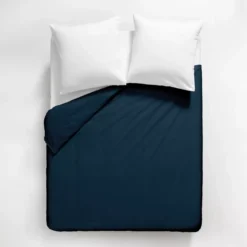 Housse de couette satin de coton uni bleu Ava uni bleu nuit