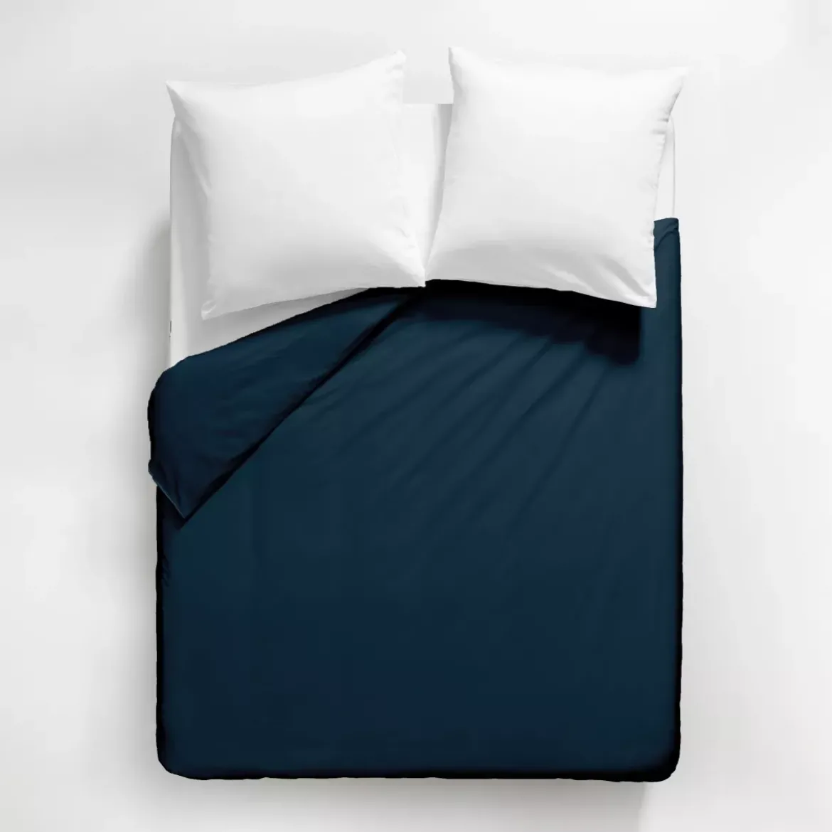 Housse de couette satin de coton uni bleu Ava uni bleu nuit