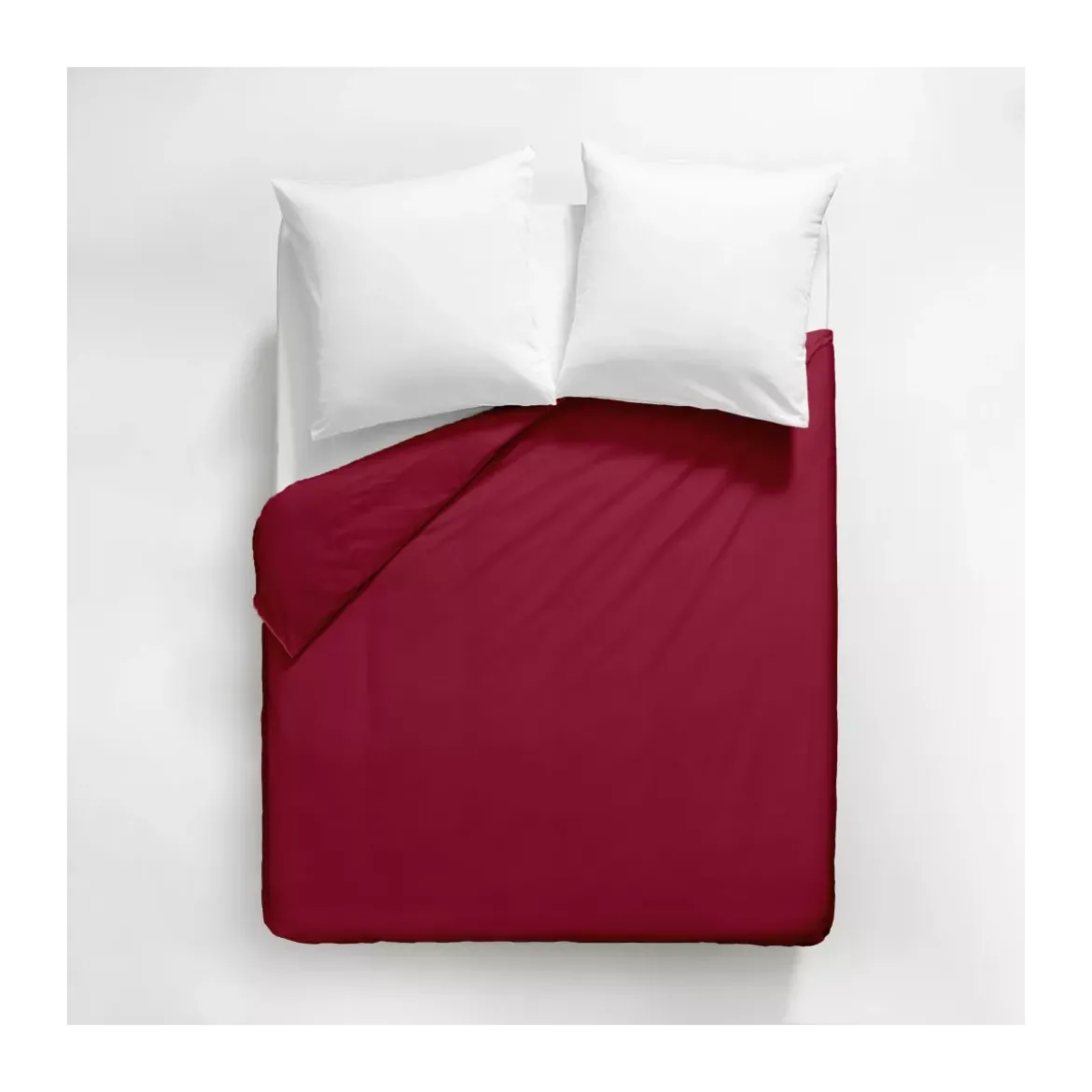 Housse de couette satin de coton uni rouge Ava uni dahlia