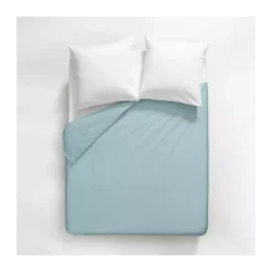 Housse de couette satin de coton uni bleu Ava uni mint