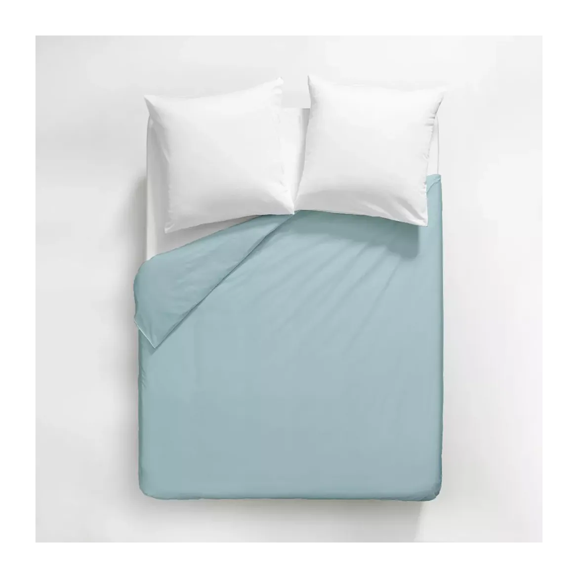 Housse de couette satin de coton uni bleu Ava uni mint