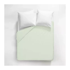 Housse de couette satin de coton uni vert Ava uni vert d'eau