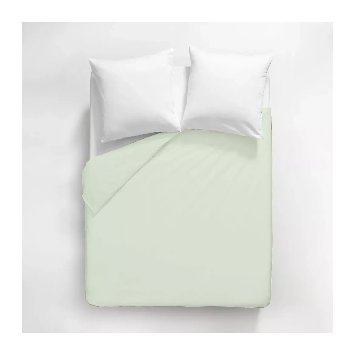 Housse de couette satin de coton uni vert Ava uni vert d'eau