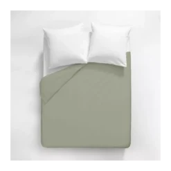 Housse de couette satin de coton uni vert Ava uni lichen