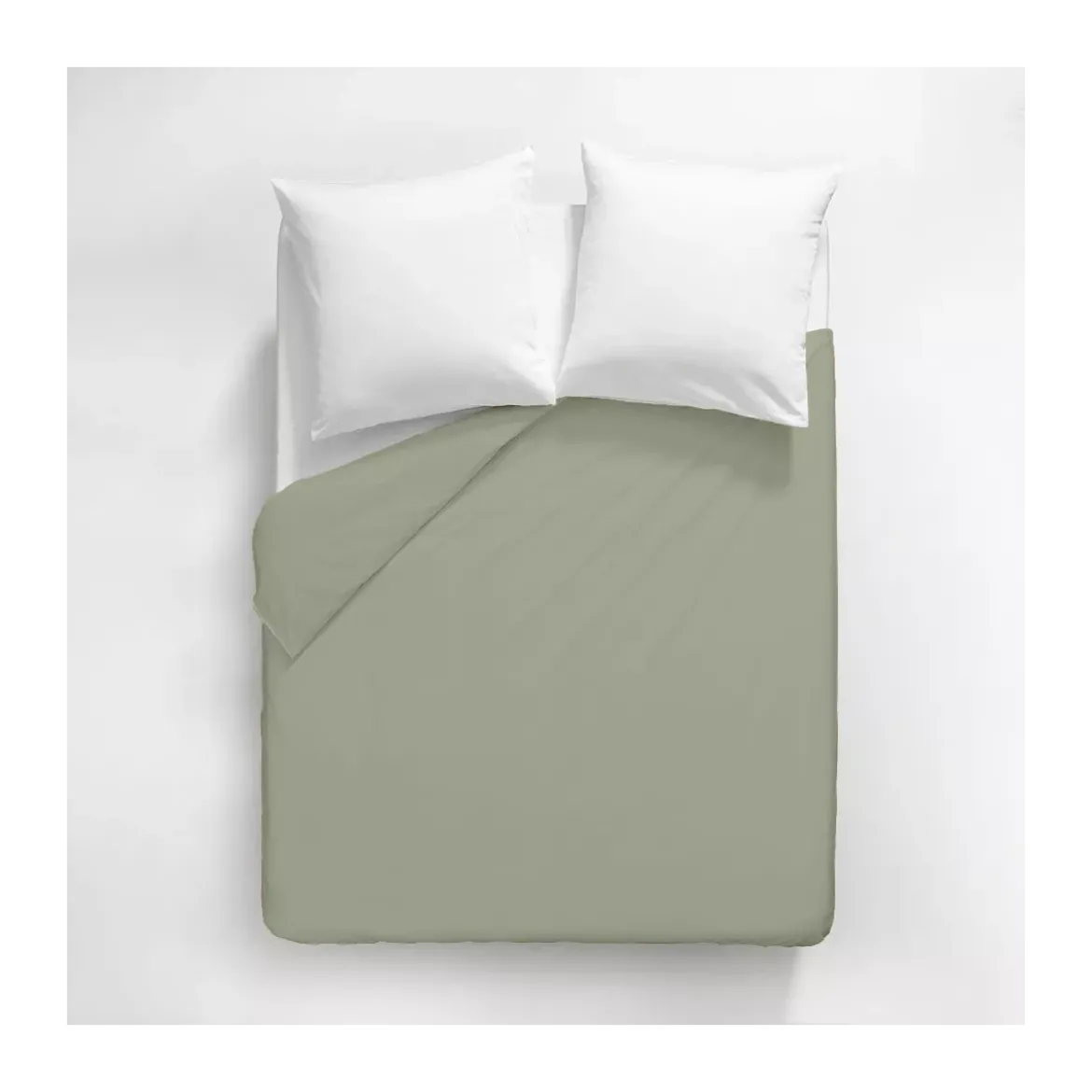Housse de couette satin de coton uni vert Ava uni lichen