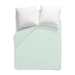 Housse de couette satin de coton uni bleu Ava uni lagon