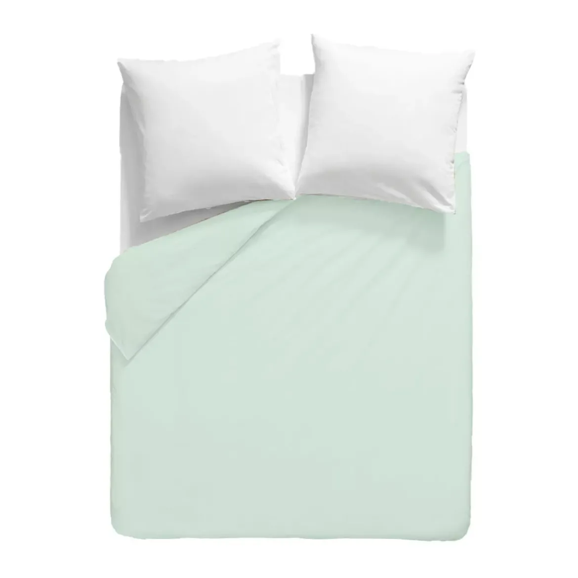 Housse de couette satin de coton uni bleu Ava uni lagon