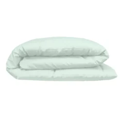 Housse de couette satin de coton uni bleu Ava uni lagon