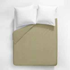 Housse de couette satin de coton uni beige Ava uni glaise