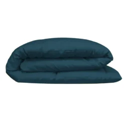 Housse de couette satin de coton uni bleu Ava uni bleu ardoise