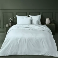 Housse de couette satin de coton uni gris Ava uni glacier
