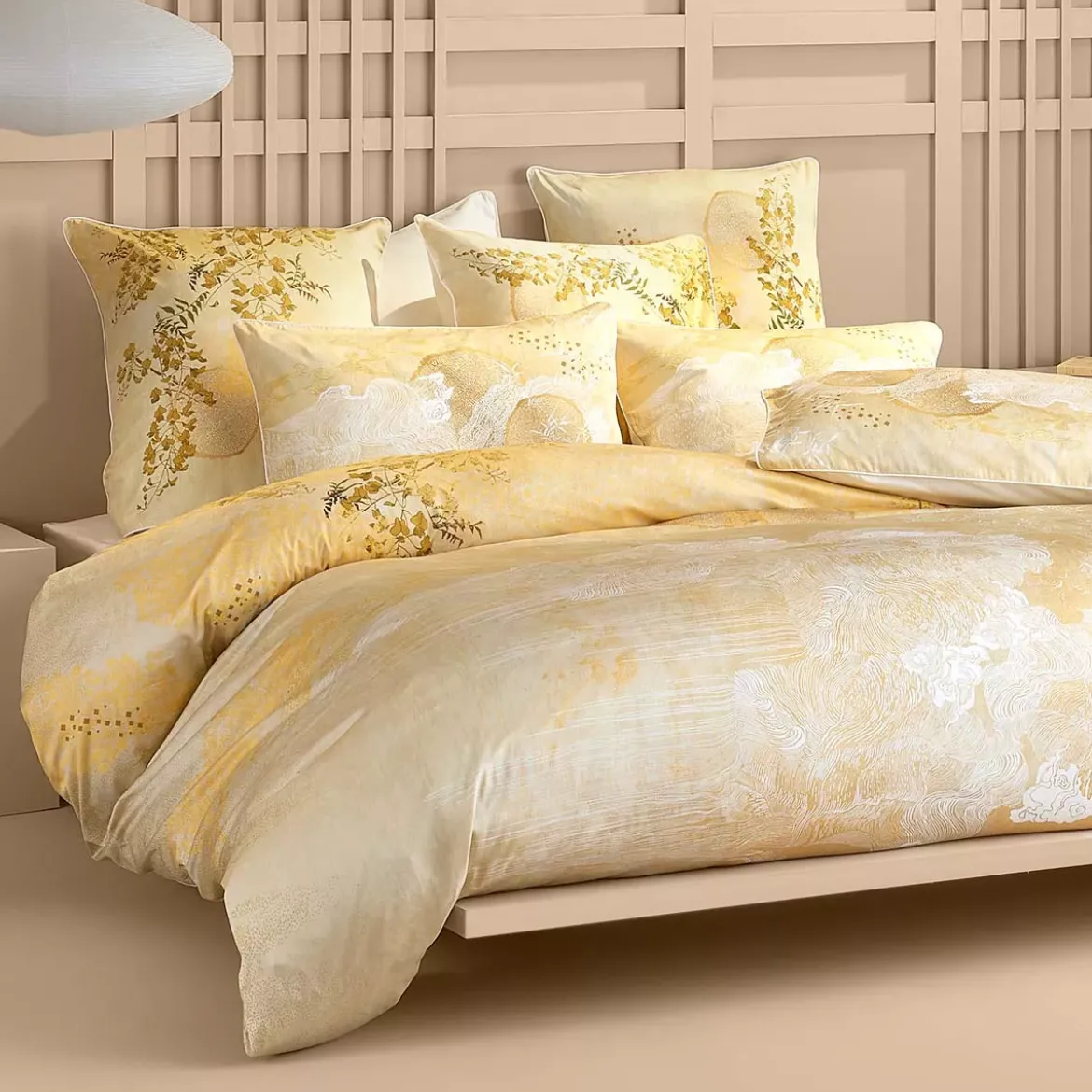 Housse de couette satin de coton 115 g/m² imprimé or jaune Soleil d'or dore