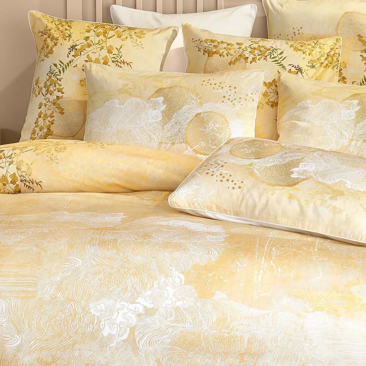 Housse de couette satin de coton 115 g/m² imprimé or jaune Soleil d'or dore