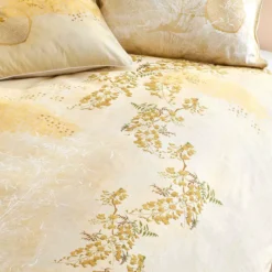 Housse de couette satin de coton 115 g/m² imprimé or jaune Soleil d'or dore