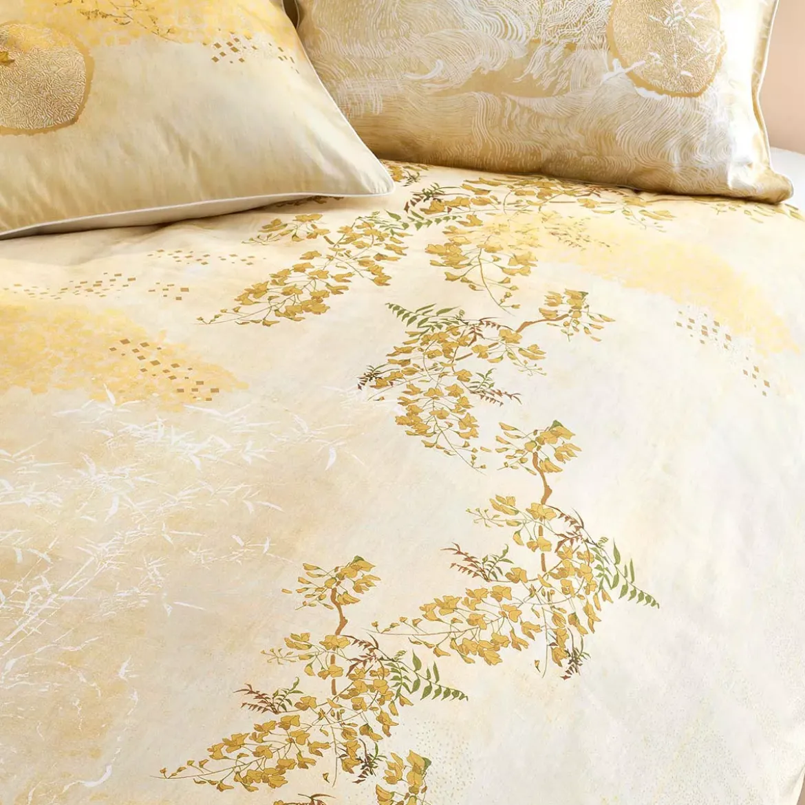 Housse de couette satin de coton 115 g/m² imprimé or jaune Soleil d'or dore