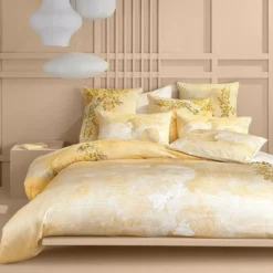 Housse de couette satin de coton 115 g/m² imprimé or jaune Soleil d'or dore